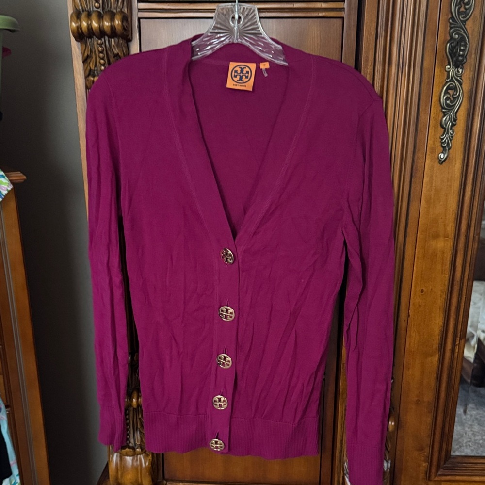 Tory Burch Women's Magenta Cardigan with Logo Buttons